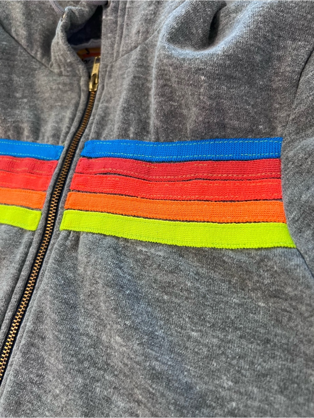 Aviator Nation 5 Stripe Zip Hoodie Neon Gray - Sz S - Picture 7 of 8